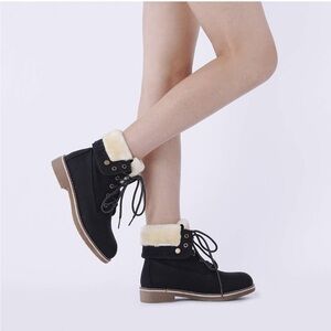 Dream Pairs Women’s Fur Lined Lace Up Combat Ankle Boots Black Size 9